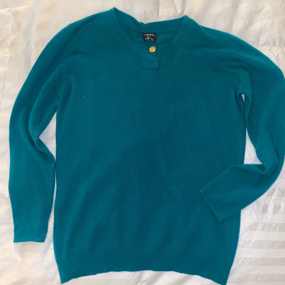 Vintage Chanel green sweater.